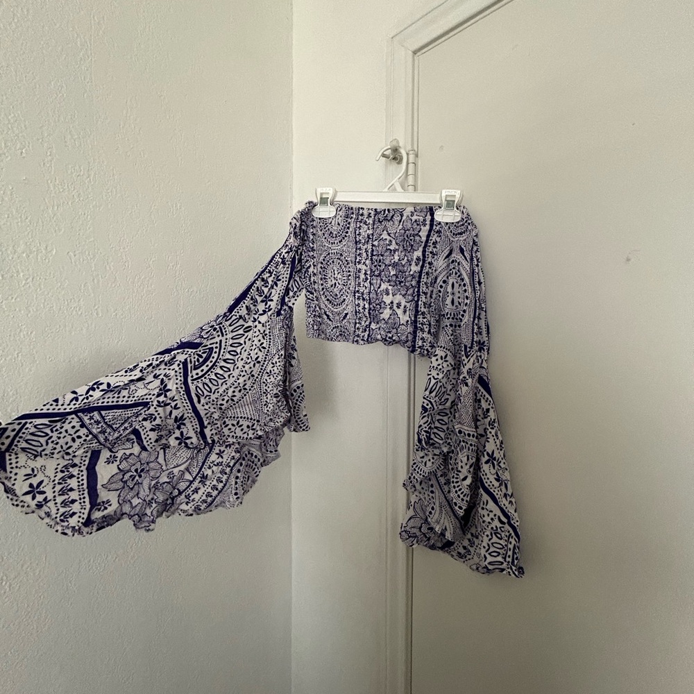 Bohemian purple and White Off-Shoulder Top